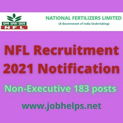 NFL Recruitment 2021 Notification: Non-Executive 183 posts @nationalfertilizers.com