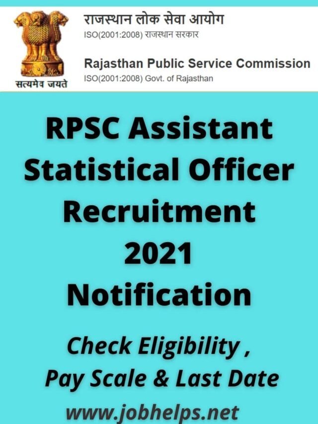 RPSC Assistant Statistical Officer Recruitment Notification