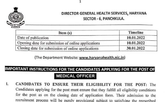 Haryana Medical Officer Recruitment 2022 Notification: Check Eligibility, Pay Scale & Last Date