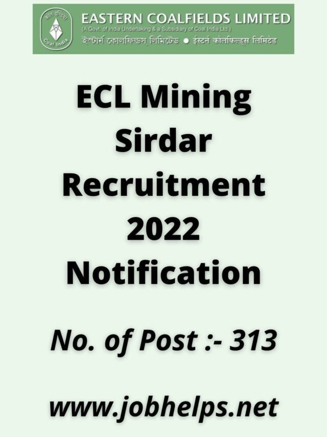 ECL Mining Sirdar Recruitment 2022 Notification : Check Last Date.